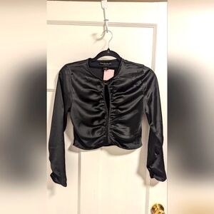 NWT House of Harlow 1960 Black Satin Long Sleeve Blouse Small